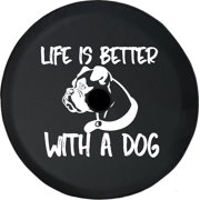 Black Tire Covers - Tire Accessories for Campers, SUVs, Trailers, Trucks, RVs and More | Life is Better with a Dog Boxer Black 33 Inch with Backup Camera Hole