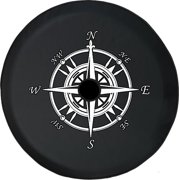 Black Tire Covers - Tire Accessories for Campers, SUVs, Trailers, Trucks, RVs and More | Nautical Travel Compass Black 33 Inch with Backup Camera Hole