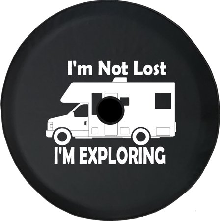 Black Tire Covers - Tire Accessories for Campers, SUVs, Trailers, Trucks, RVs and More | Not Lost Just Exploring RV Black 33 Inch with Backup Camera Hole