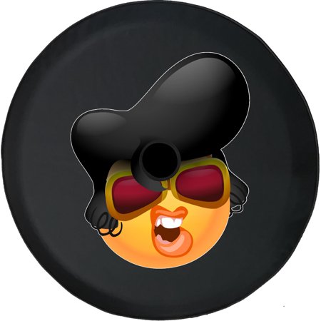 Black Tire Covers - Tire Accessories for Campers, SUVs, Trailers, Trucks, RVs and More | Realistic Emoji Woman Rock and Roll Black 32 Inch With Backup Camera Hole