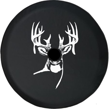 Black Tire Covers - Tire Accessories for Campers, SUVs, Trailers, Trucks, RVs and More | Whitetail Deer Big Rack Hunting Buck Black 33 Inch with Backup Camera Hole
