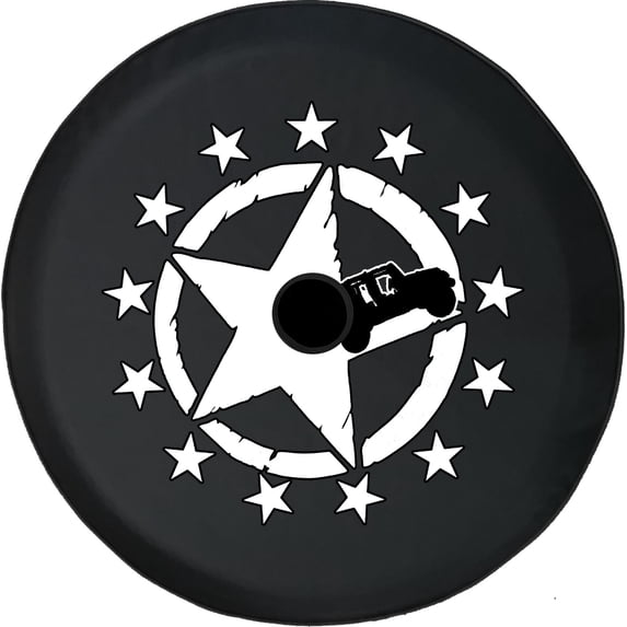 Black Tire Covers - Tire Accessories for Campers, SUVs, Trailers, Trucks, RVs and More | 13 Stars American Offroad Black 33 Inch with Backup Camera Hole