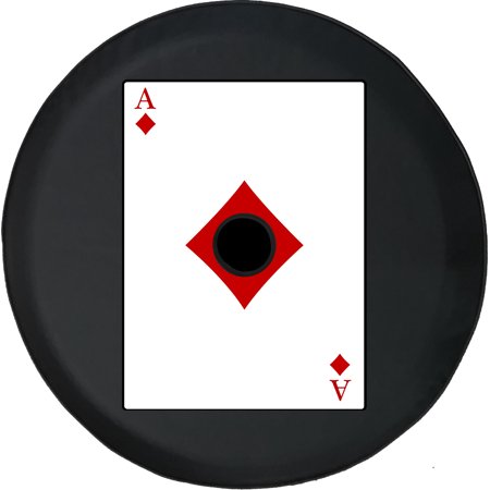 Black Tire Covers - Tire Accessories for Campers, SUVs, Trailers, Trucks, RVs and More | Ace of Diamonds Playing Card Deck Red Black 32 Inch With Backup Camera Hole