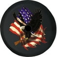 thumbnail image 1 of Black Tire Covers - Tire Accessories for Campers, SUVs, Trailers, Trucks, RVs and More | American Flag Bald Eagle Black 33 Inch with Backup Camera Hole, 1 of 3