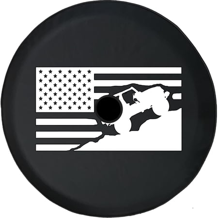 Black Tire Covers - Tire Accessories for Campers, SUVs, Trailers, Trucks, RVs and More | American Flag Mountain Climbing Black 33 Inch with Backup Camera Hole