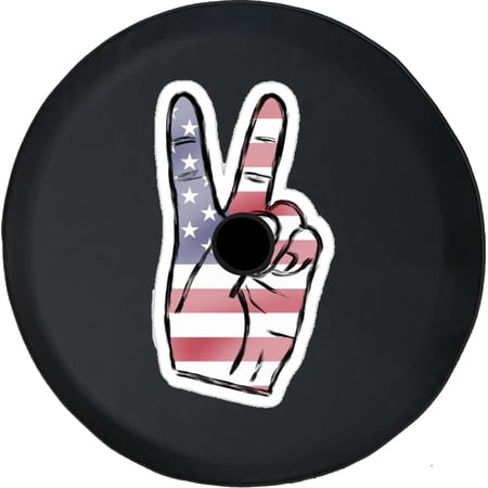 Black Tire Covers - Tire Accessories for Campers, SUVs, Trailers, Trucks, RVs and More | American Flag Peace Wave Black 33 Inch with Backup Camera Hole