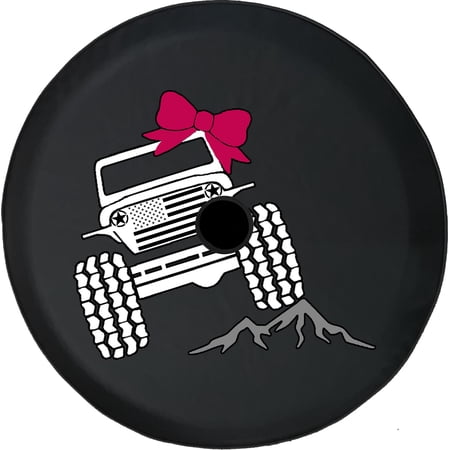 Black Tire Covers - Tire Accessories for Campers, SUVs, Trailers, Trucks, RVs and More | American Off Road Girl Pink Black 33 Inch with Backup Camera Hole