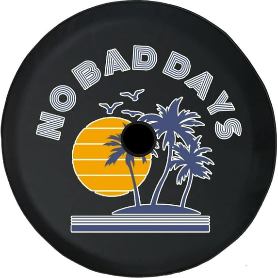 Black Tire Covers - Tire Accessories for Campers, SUVs, Trailers, Trucks, RVs and More | No Bad Days Summer Beach Retro Black 32 Inch With Backup Camera Hole