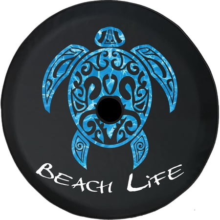 Black Tire Covers - Tire Accessories for Campers, SUVs, Trailers, Trucks, RVs and More | Beach Tropical Sea Turtle Black 33 Inch with Backup Camera Hole