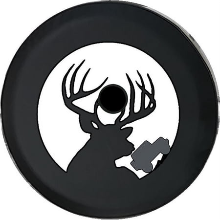 Black Tire Covers - Tire Accessories for Campers, SUVs, Trailers, Trucks, RVs and More | Big Buck with Large Rack Deer Hunting Black 33 Inch with Backup Camera Hole