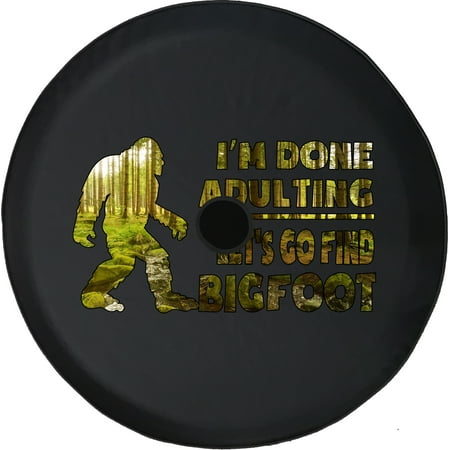 Black Tire Covers - Tire Accessories for Campers, SUVs, Trailers, Trucks, RVs and More | Bigfoot Sasquatch Funny Black 33 Inch with Backup Camera Hole