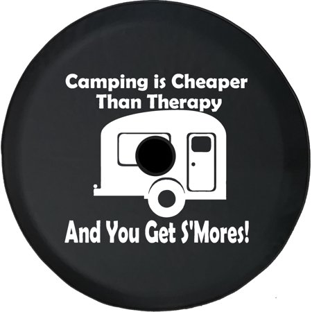 Black Tire Covers - Tire Accessories for Campers, SUVs, Trailers, Trucks, RVs and More | Camping is Cheaper Then Therapy Camper Black 32 Inch With Backup Camera Hole