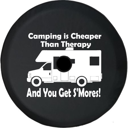 Black Tire Covers - Tire Accessories for Campers, SUVs, Trailers, Trucks, RVs and More | Camping is Cheaper Then Therapy RV Black 32 Inch With Backup Camera Hole