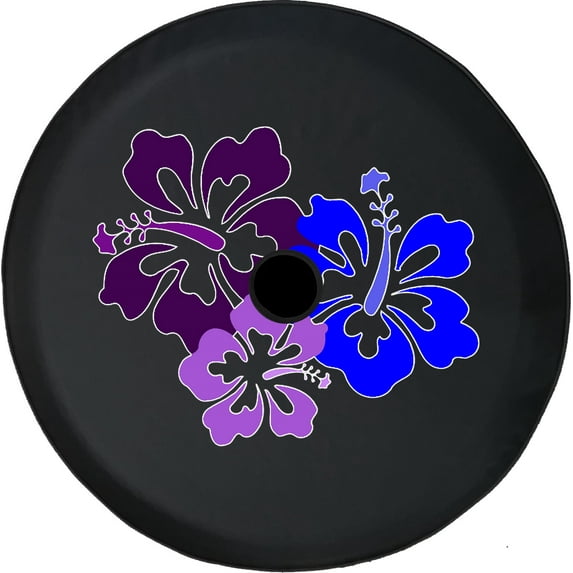 Black Tire Covers - Tire Accessories for Campers, SUVs, Trailers, Trucks, RVs and More | Colorful Hibiscus Flower Black 32 Inch With Backup Camera Hole