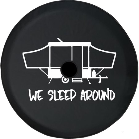 Black Tire Covers - Tire Accessories for Campers, SUVs, Trailers, Trucks, RVs and More | Compass We Sleep Around PopUp Black 32 Inch With Backup Camera Hole
