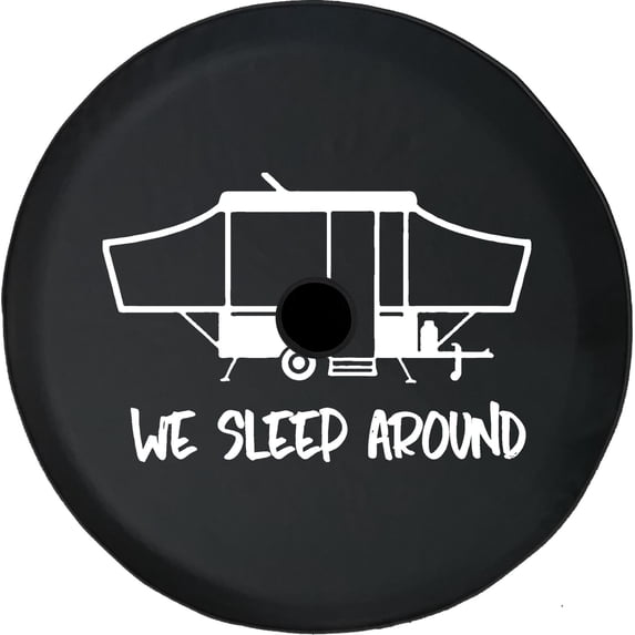 Black Tire Covers - Tire Accessories for Campers, SUVs, Trailers, Trucks, RVs and More | Compass We Sleep Around PopUp Black 32 Inch With Backup Camera Hole
