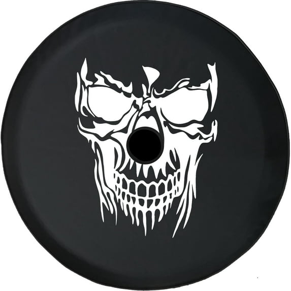 Black Tire Covers - Tire Accessories for Campers, SUVs, Trailers, Trucks, RVs and More | Cryptic Skull in The Shadows Red Ink Black 32 Inch With Backup Camera Hole