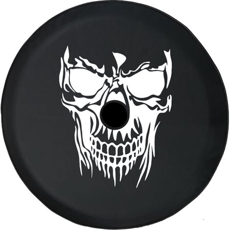 Black Tire Covers - Tire Accessories for Campers, SUVs, Trailers, Trucks, RVs and More | Cryptic Skull in The Shadows Red Ink Black 33 Inch with Backup Camera Hole