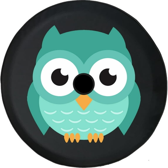 Black Tire Covers - Tire Accessories for Campers, SUVs, Trailers, Trucks, RVs and More | Cute Little Animal Blue Owl Big Eyes Black 32 Inch With Backup Camera Hole
