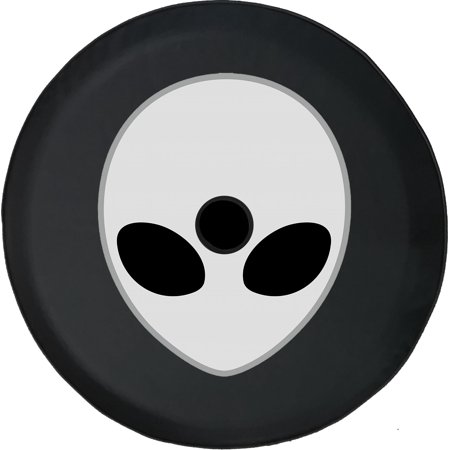Black Tire Covers - Tire Accessories for Campers, SUVs, Trailers, Trucks, RVs and More | Digital Grey Alien Head Black 32 Inch With Backup Camera Hole