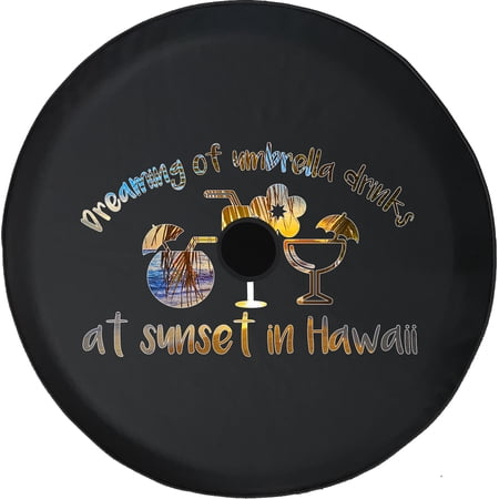 Black Tire Covers - Tire Accessories for Campers, SUVs, Trailers, Trucks, RVs and More | Dreaming Sunset in Hawaii Breeze Black 32 Inch With Backup Camera Hole