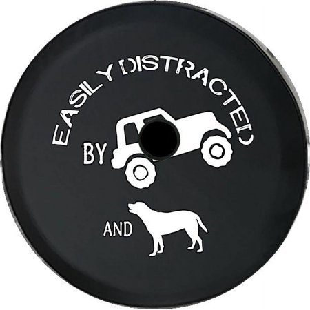 Black Tire Covers - Tire Accessories for Campers, SUVs, Trailers, Trucks, RVs and More | Easily Distracted by Dogs Paw Print Black 33 Inch with Backup Camera Hole