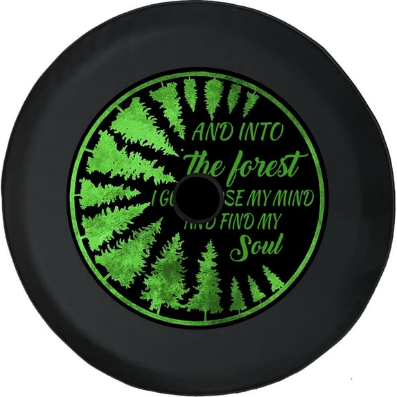 Black Tire Covers - Tire Accessories for Campers, SUVs, Trailers, Trucks, RVs and More | Forest Find My Soul Green Black 33 Inch with Backup Camera Hole