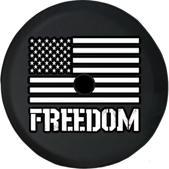 Black Tire Covers - Tire Accessories for Campers, SUVs, Trailers, Trucks, RVs and More | Freedom Military American Flag Black 33 Inch with Backup Camera Hole