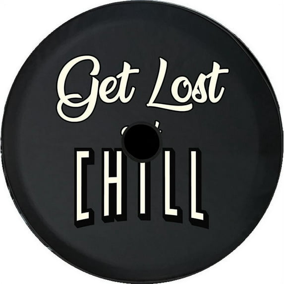 Black Tire Covers - Tire Accessories for Campers, SUVs, Trailers, Trucks, RVs and More | Get Lost and Chill Camper Black 33 Inch with Backup Camera Hole