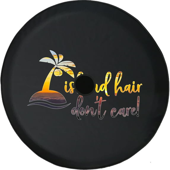 Black Tire Covers - Tire Accessories for Campers, SUVs, Trailers, Trucks, RVs and More | Island Hair Don't Care Sunset Palm Trees Black 33 Inch with Backup Camera Hole