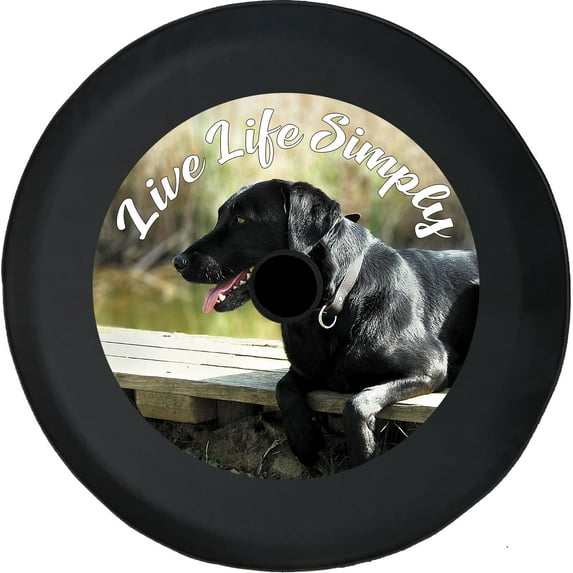 Black Tire Covers - Tire Accessories for Campers, SUVs, Trailers, Trucks, RVs and More | Lab Dog Live Life Simply Black 32 Inch With Backup Camera Hole