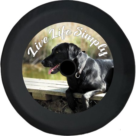 Black Tire Covers - Tire Accessories for Campers, SUVs, Trailers, Trucks, RVs and More | Lab Dog Live Life Simply Black 33 Inch with Backup Camera Hole