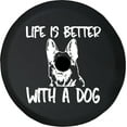 thumbnail image 1 of Black Tire Covers - Tire Accessories for Campers, SUVs, Trailers, Trucks, RVs and More | Life is Better with a Dog German Sheppard Black 33 Inch with Backup Camera Hole, 1 of 3