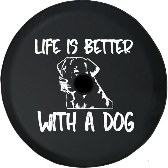 Black Tire Covers - Tire Accessories for Campers, SUVs, Trailers, Trucks, RVs and More | Life is Better with a Dog Lab Black 33 Inch with Backup Camera Hole