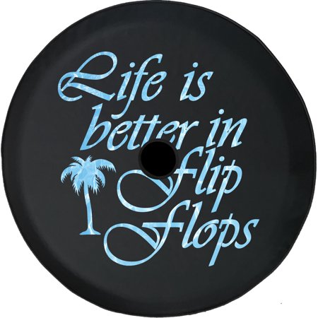 Black Tire Covers - Tire Accessories for Campers, SUVs, Trailers, Trucks, RVs and More | Life is Better in Flip Flops Black 32 Inch With Backup Camera Hole