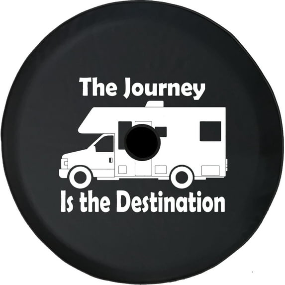 Black Tire Covers - Tire Accessories for Campers, SUVs, Trailers, Trucks, RVs and More | Life is a Journey Not a Destination RV Black 33 Inch with Backup Camera Hole
