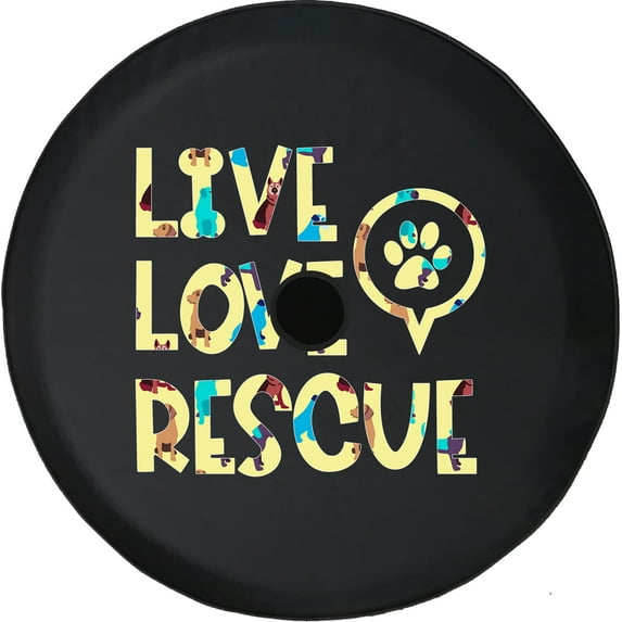 Black Tire Covers - Tire Accessories for Campers, SUVs, Trailers, Trucks, RVs and More | Live Love Rescue Dog Adoption Black 33 Inch with Backup Camera Hole