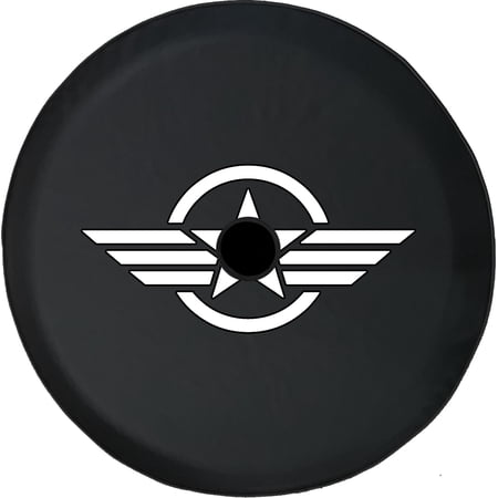 Black Tire Covers - Tire Accessories for Campers, SUVs, Trailers, Trucks, RVs and More | Military Star Patriotic Black 33 Inch with Backup Camera Hole
