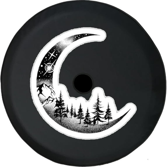 Black Tire Covers - Tire Accessories for Campers, SUVs, Trailers, Trucks, RVs and More | Moon Outdoors Night Sky Black 32 Inch With Backup Camera Hole