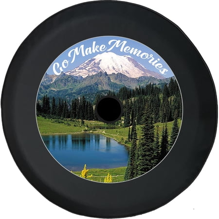 Black Tire Covers - Tire Accessories for Campers, SUVs, Trailers, Trucks, RVs and More | Mountain Go Make Memories Black 33 Inch with Backup Camera Hole