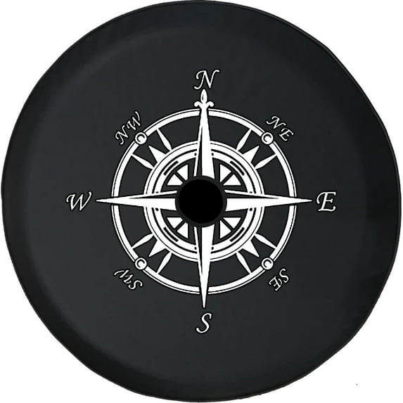 Black Tire Covers - Tire Accessories for Campers, SUVs, Trailers, Trucks, RVs and More | Nautical Travel Compass Black 32 Inch With Backup Camera Hole
