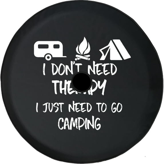 Black Tire Covers - Tire Accessories for Campers, SUVs, Trailers, Trucks, RVs and More | Don't Need Therapy I Just Need Camping Black 33 Inch with Backup Camera Hole