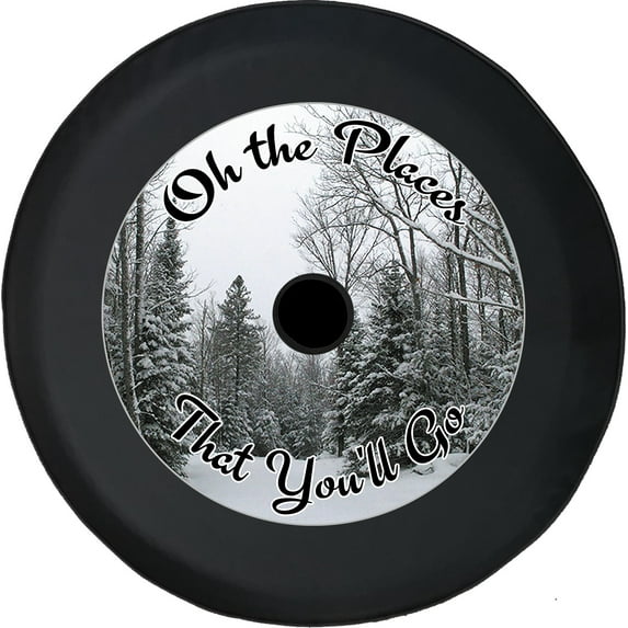 Black Tire Covers - Tire Accessories for Campers, SUVs, Trailers, Trucks, RVs and More | Oh The Places You'll Go Black 32 Inch With Backup Camera Hole