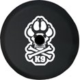 thumbnail image 1 of Black Tire Covers - Tire Accessories for Campers, SUVs, Trailers, Trucks, RVs and More | Paw Skull Crossbones K9 Black 32 Inch With Backup Camera Hole, 1 of 3