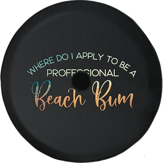 Black Tire Covers - Tire Accessories for Campers, SUVs, Trailers, Trucks, RVs and More | Professional Beach Bum Summer Sand Black 32 Inch With Backup Camera Hole