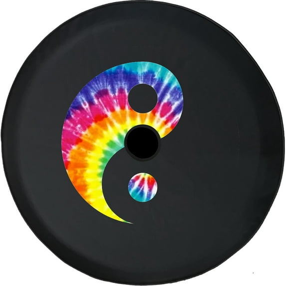 Black Tire Covers - Tire Accessories for Campers, SUVs, Trailers, Trucks, RVs and More | Psychedelic Tie Dye Ying Yang Black 32 Inch With Backup Camera Hole
