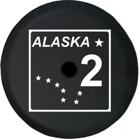 Black Tire Covers - Tire Accessories for Campers, SUVs, Trailers, Trucks, RVs and More | Rear Alaska State Route 2 Black 33 Inch with Backup Camera Hole
