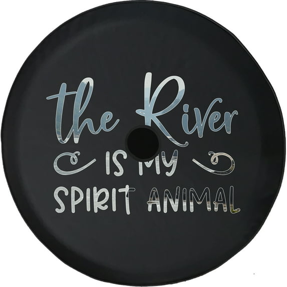 Black Tire Covers - Tire Accessories for Campers, SUVs, Trailers, Trucks, RVs and More | River Spirit Animal Rafting Water Lake Black 32 Inch With Backup Camera Hole