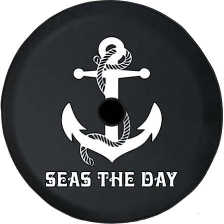 Black Tire Covers - Tire Accessories for Campers, SUVs, Trailers, Trucks, RVs and More | Seas The Day Anchor Nautical Black 33 Inch with Backup Camera Hole
