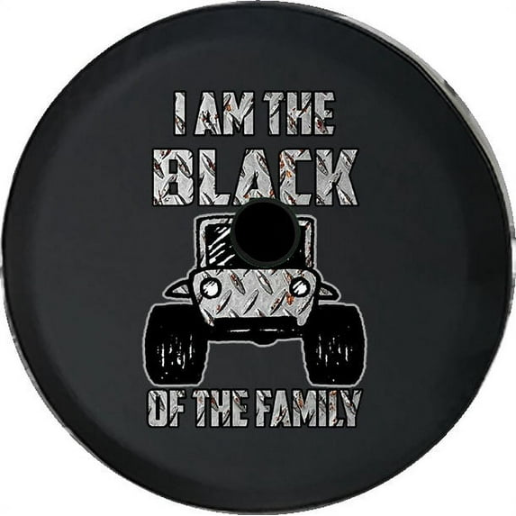Black Tire Covers - Tire Accessories for Campers, SUVs, Trailers, Trucks, RVs and More | Sheep of the Family Metal Black 33 Inch with Backup Camera Hole